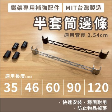 鐵架配件｜半套筒側擋邊條(電鍍色／黑色) 側邊條 補強桿邊條 波浪架 鐵力士架配件（附夾片）