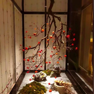 仿真柿子樹天花板吊頂壁掛裝飾大型假樹吊掛綠植日式造景掛件倒掛