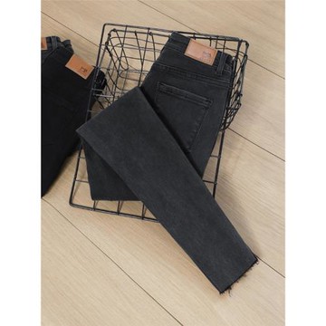 深灰色牛仔褲女2025秋冬加絨高腰修身小個子彈力煙灰色緊身小腳褲