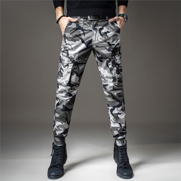貴色迷彩工裝褲男歐美潮牌束腳褲修身小腳秋季韓版潮流男士休閑褲