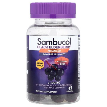 Sambucol, 黑接骨木果，高階機體抵抗支援軟糖 + 維生素 C + 鋅，45 粒