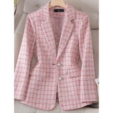 名媛小香風西裝女毛呢外套2025春秋季新款加厚氣質高級感格子上衣