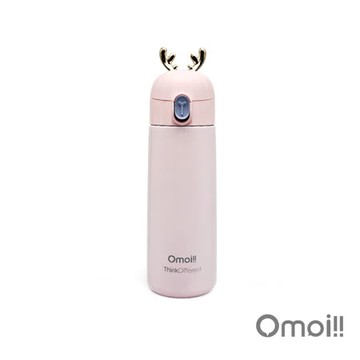 【Omoiii】304不鏽鋼彈蓋麋鹿保溫杯350ml-粉色