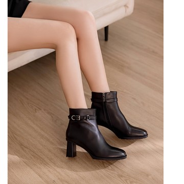 【秋冬新品】HS 真皮率性繫帶短靴 黑色