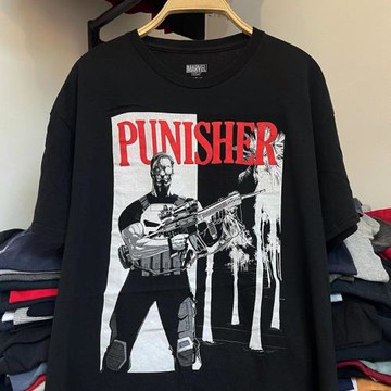 Punisher動漫懲罰者高街暗黑重機車風T恤cec潮流落肩男女寬松短袖