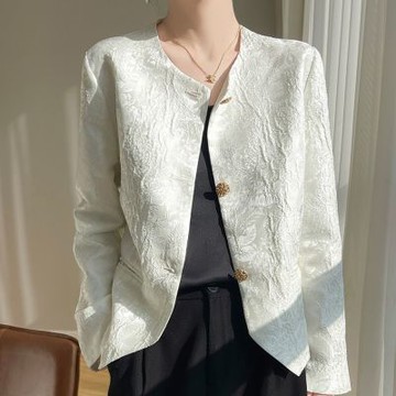 [米蘭精品] 現貨+預購 女外套高級緞面西裝外套絲質外套法式絲綢外套天絲西服-重工緹花短版5色74lc97