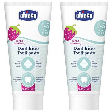 Chicco 兒童木醣醇含氟牙膏 草莓口味 1-5歲適用 低磨損性配方  50ml  2條