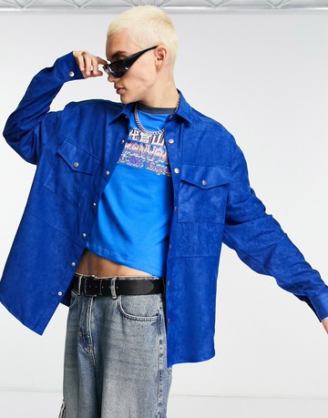 ASOS DESIGN oversized faux suede shirt in cobalt blue