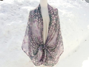 製作期一週【櫻之呼吸 灰】雪紡圍巾 披肩 枝垂櫻 花卉 生日