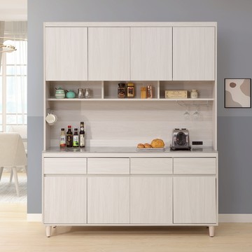 直人木業-DA極簡風白榆木161公分亮面灰精密陶板上下櫥櫃組