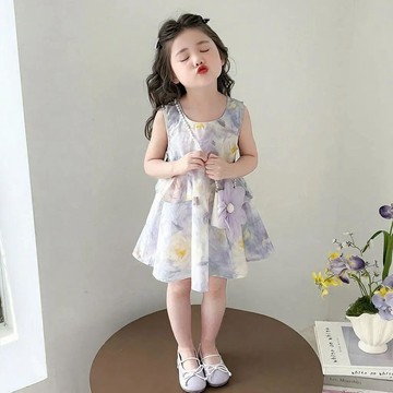 🍭臺灣出貨🍭女童夏季連衣裙童裝女童2026夏裝新款兒童公主裙花朵背心裙碎花裙