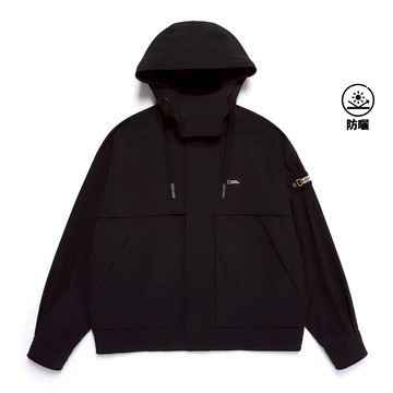 男女同款 LEMUR OVER FIT 防風連帽外套(可拆帽) - 炭黑色