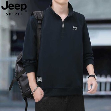 JEEP SPIRIT半拉鏈衛衣男春秋季新款套頭立領上衣服休閑長袖t恤男