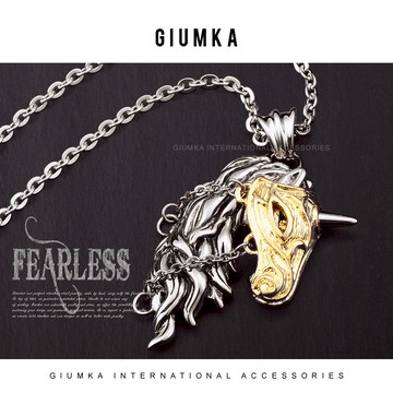 男項鍊｜夢幻獨角獸．金色款．龐克．客製刻字