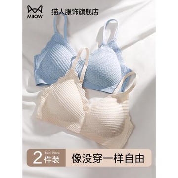 貓人內衣女小胸聚攏收副乳防下垂無鋼圈舒適無痕女士文胸罩夏薄款