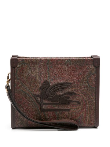 ETRO - Pegaso-motif makeup bag - women - Polyester/Cotton/PVC/Calf Leather/Polyester - One Size - Brown