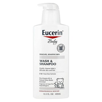 Eucerin, 嬰兒，沐浴露和洗髮水，無香，13.5 液量盎司（400 毫升）