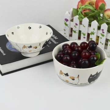 源美日本出口尾單可愛卡通陶瓷貓咪飯碗斗笠碗水果米飯保鮮碗湯碗