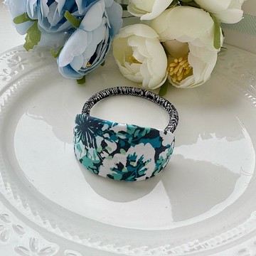 橢圓弧形髮圈髮飾-黑綠水波紋