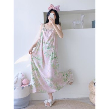 加大碼加長無袖吊帶綿綢睡裙夏薄款超長寬松胖mm200斤睡衣連衣裙