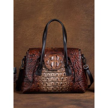 2026新款復古手提包鱷魚紋大容量斜挎包真皮壓花單肩包休閑托特包