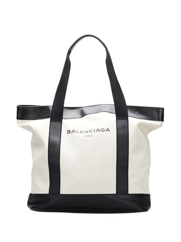 Balenciaga Pre-Owned - Navy canvas tote bag - women - Calf Leather/Canvas - One Size - Black