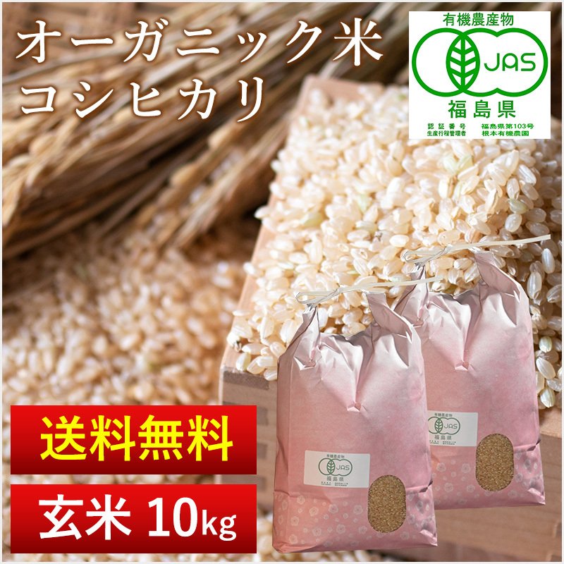  JAS有機栽培米　コシヒカリ（玄米）送料無料 １０ｋｇ　農家直送