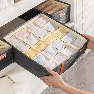 E.dot 可折疊衣物分隔收納籃20格 - 32x32x11cm 牛津布  深灰  1個  32 x 12 x 1cm