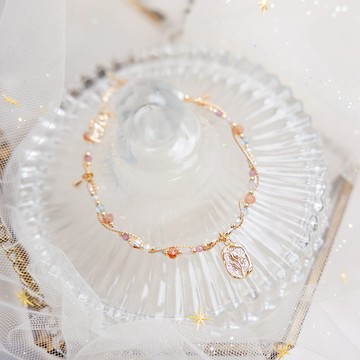 【Ficelle輕珠寶】守護花 • 雙魚座 • 鬱金香｜金草莓晶 磷灰石 淡水珍珠 粉碧璽 粉晶 星座飾品 生日花飾品 黃銅鍍18K金 OT扣手鍊