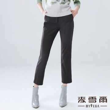 MYVEGA麥雪爾 撞色腰頭褲耳九分直筒褲-咖啡