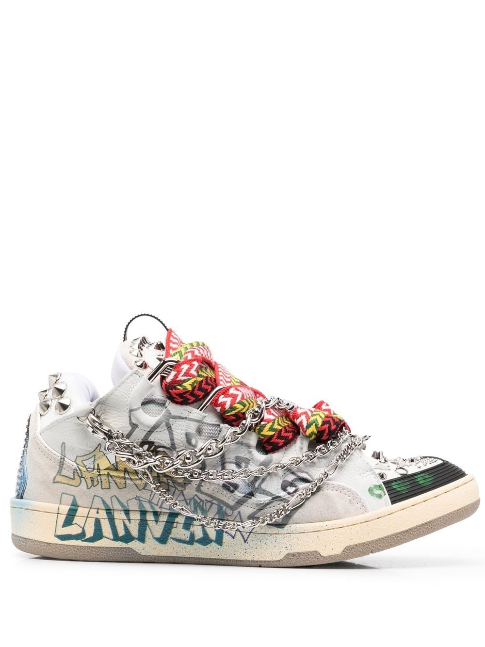 Lanvin - graffiti-print chain sneakers - men - Calf Leather/Polyester/Polyester/Spandex/Elastane/Rubber - 40 - White