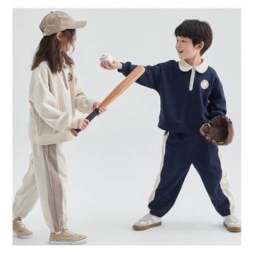 中大童男女兒童寬松舒適學院風春秋長袖套裝柔軟簡約日系衛衣套裝