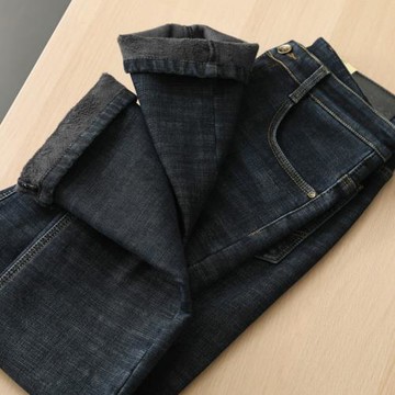 強調好牛！復古水洗加絨加厚秋冬新款男士時尚商務休閑中腰牛仔褲