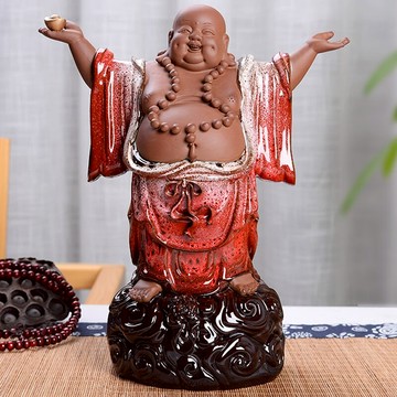 禪意陶瓷彌勒佛擺件客廳招財大肚佛笑佛供奉家用客廳開業裝飾禮品