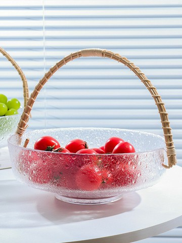 手提藤編籃創意玻璃水果盤客廳茶幾家用輕奢零食下午茶點心盤ins