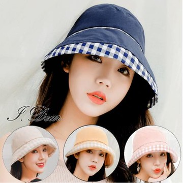 【I.Dear】日韓四季遮陽防風純色格紋棉質小臉漁夫帽(5色)現貨