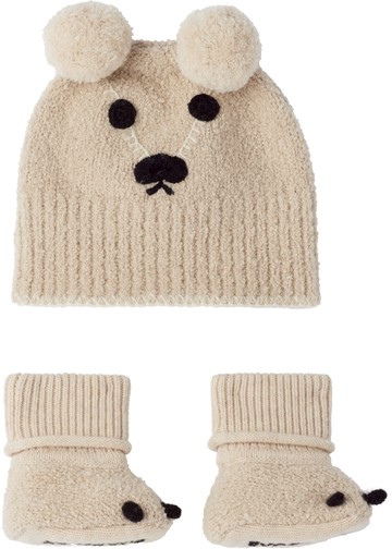 Burberry 米色 Thomas Bear Cotton 婴儿毛线帽 & 学步鞋套装