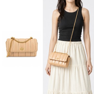 TORY BURCH KIRA直紋絎縫鍊帶肩背/斜背兩用包-迷你/奶茶
