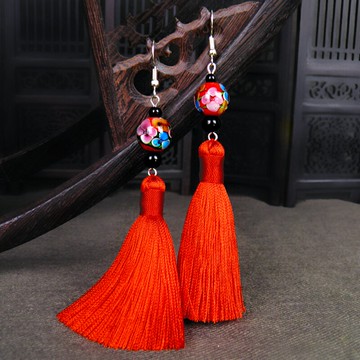 中國風紅色短款流蘇耳墜古裝喜慶民族風耳環女復古無耳洞耳夾耳飾