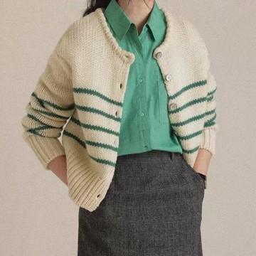 【巴黎精品】現貨+預購 針織外套長袖針織衫-韓系短版拼色條紋女外套2色a1cv83