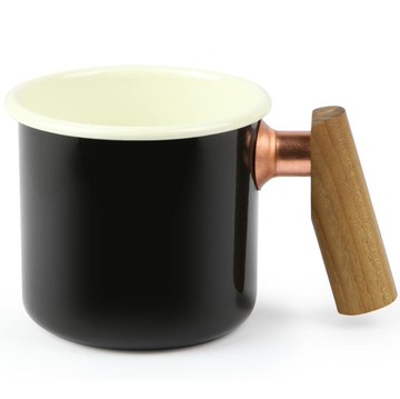 Truvii 雙色木柄琺瑯杯400ml 柚木/經典黑 TENM2-CB