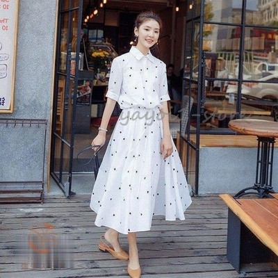 Heart シャツワンピース レディース 結婚式ドレス 春夏 大人可愛い30代 シャツフレアスカート ハート柄 半袖ワンピース マキシワンピース お出かけ 通販 Lineポイント最大get Lineショッピング