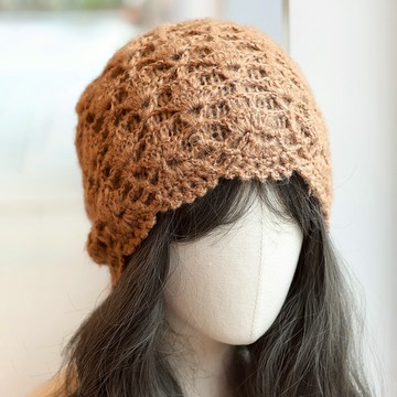 復古文藝扇形鉤花雙層加厚毛線帽058409