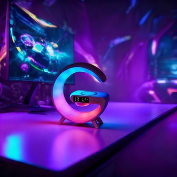 rgbg科幻夜燈氛圍燈藍芽音響 配備無線充電板 音響喇叭 夜燈氛圍燈