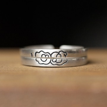 [米蘭精品] 925純銀戒指情侶開口戒 兩件套-祥雲紋復古做舊對戒七夕情人節生日禮物男女飾品74bv54