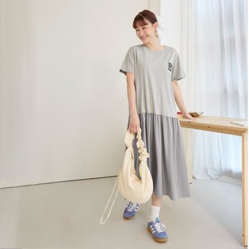 OB嚴選中大尺碼-假兩件造型織標拼接洋裝《DA10440》