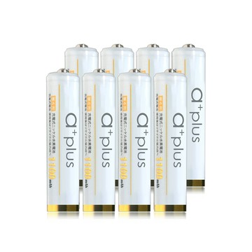 a+plus 可重複使用次數高達1500回 高容量1100mAh低自放AAA-4號充電電池(白金款) 8入