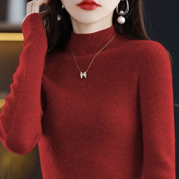 愛依依 針織衫上衣 毛線衣衣 套頭 新款針織衫毛衫上衣修身加厚毛衣半高領洋氣顯瘦針織打底-12474.
