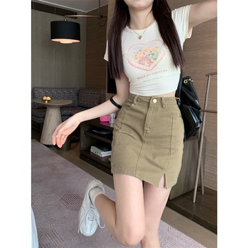 【ⓇⒺⓃⒶ 現貨馬上出】高腰顯瘦A字側開叉牛仔短裙/辣妹/韓系/OOTD/防走光【R20381】