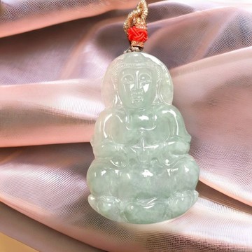 飄花翡翠寶瓶觀音菩薩項鍊 | 天然緬甸玉翡翠A貨 | 送禮